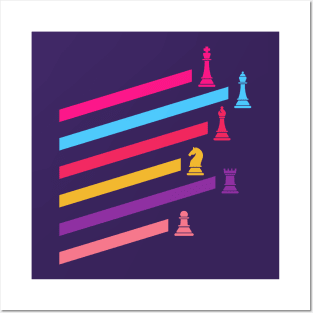 Synthwave 80s Chess Pieces Posters and Art